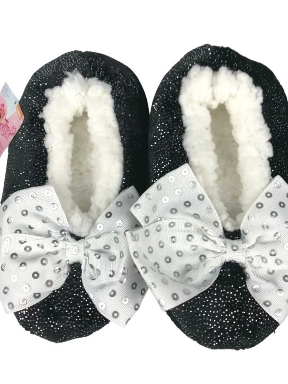 Jojo Siwa Kids Black White Bow-Accent Slippers Socks